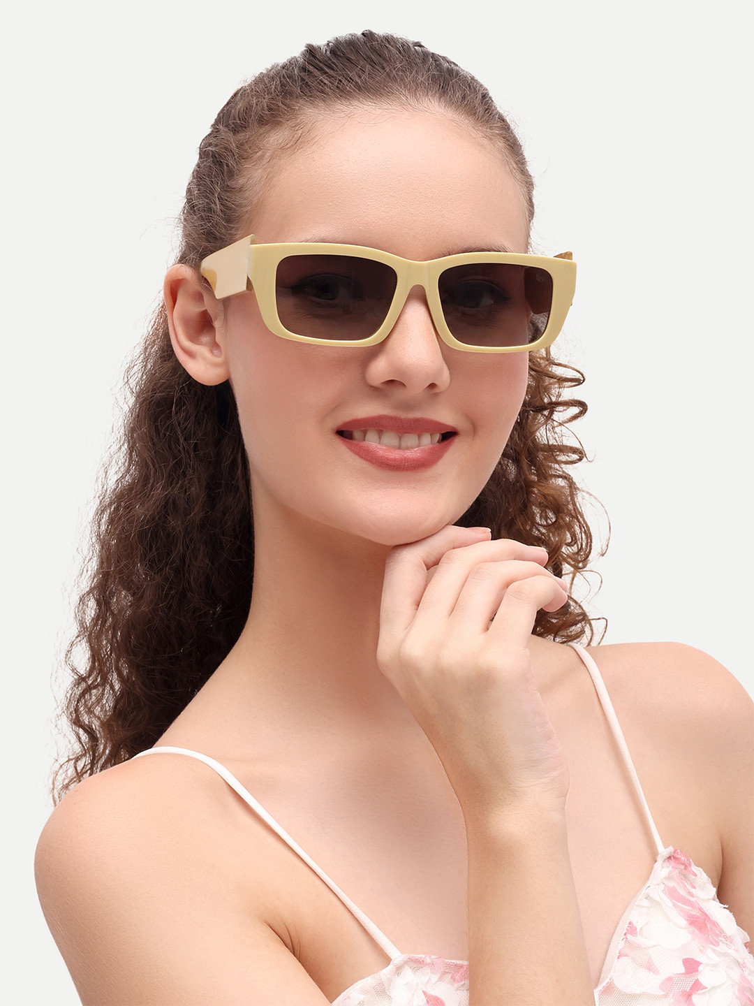 HAMILTANO WINSTON Women Beige Full Rim Rectangle Sunglasses with UV Protected Lens