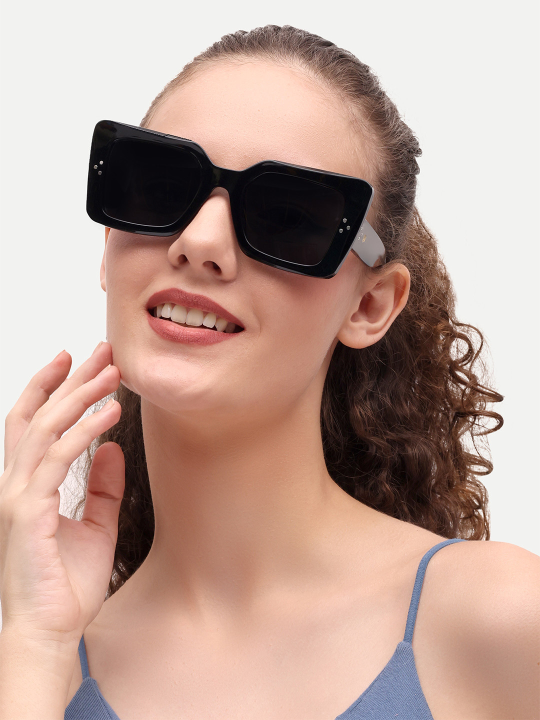 HAMILTANO WINSTON Women Black Oversized Full Rim Sunglasses with UV Protected Lens