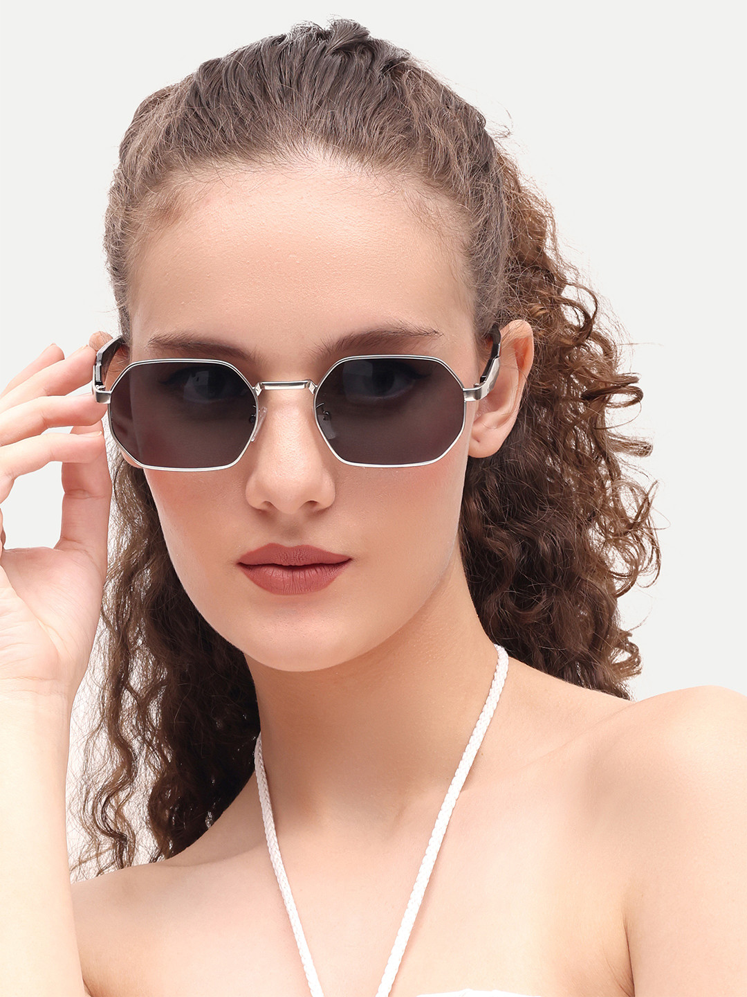 Buy HAMILTANO WINSTON Women Silver Hexagon Lens Sunglasses UV