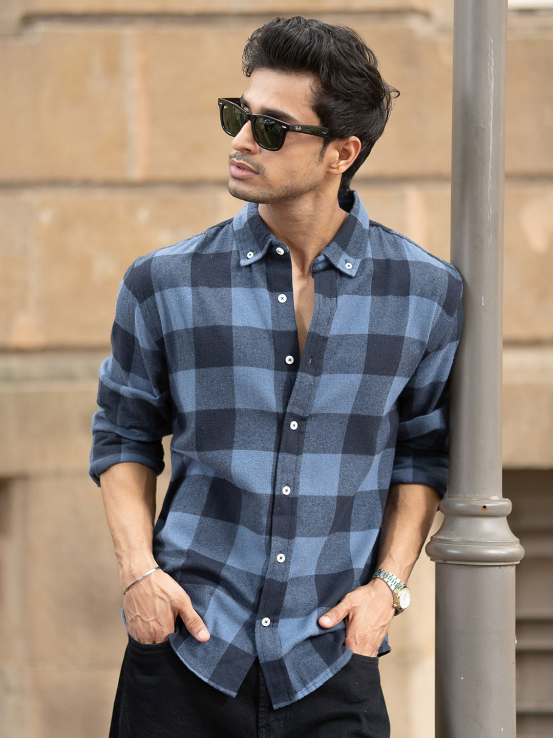 Powerlook Men Buffalo Checked Button-Down Collar Casual Shirt