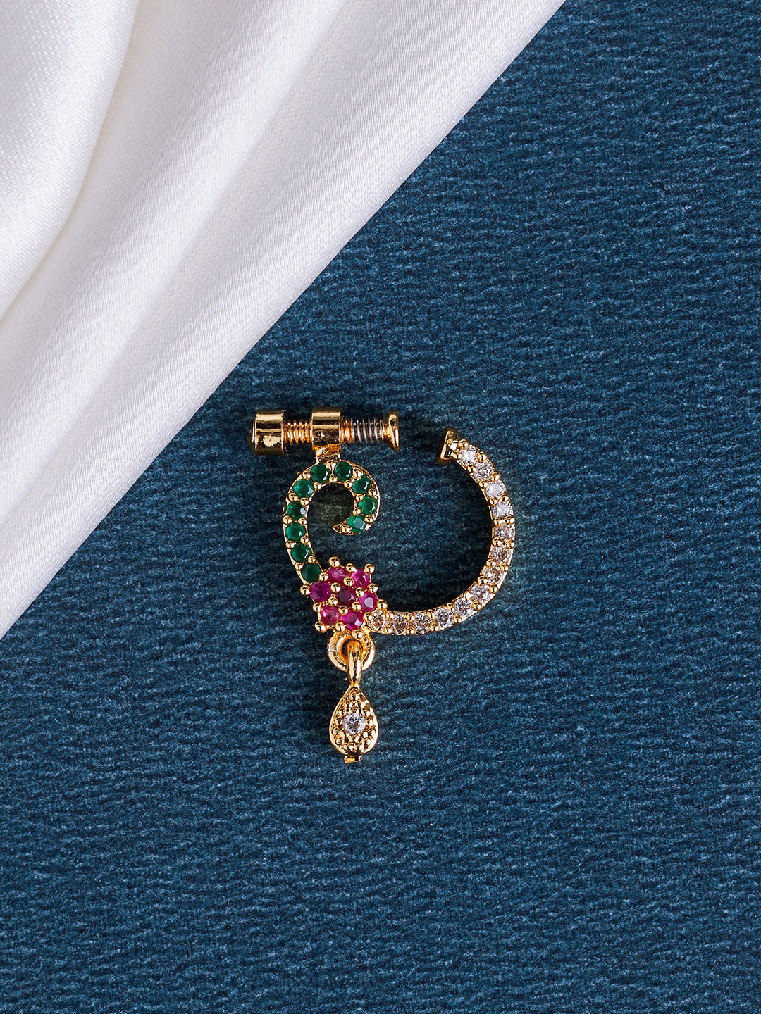 Opal Touch Gold-Plated American Diamond Studded Ring Nosepin