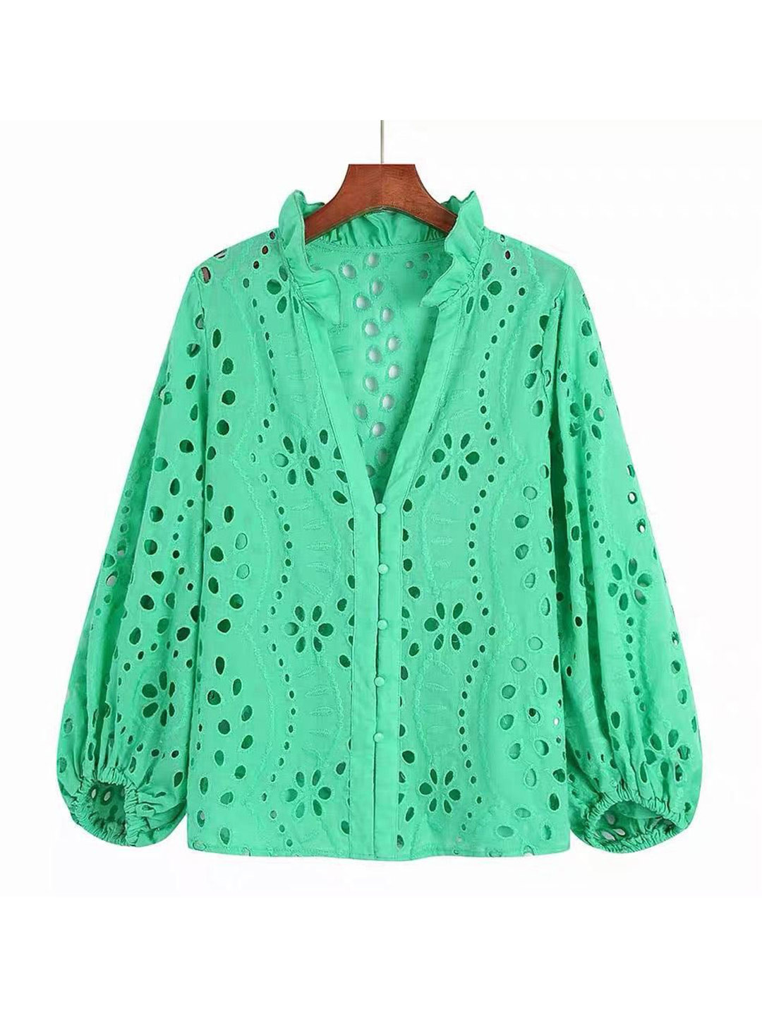 Miss Mosa By Akanksha  Women Green Marianna Premium Eyelet Blouse