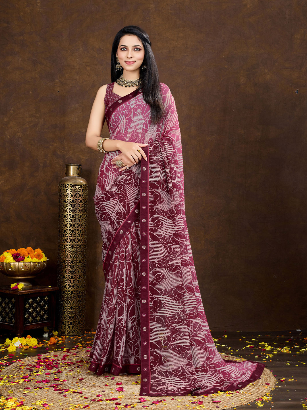KALINI Abstract Embroidered Pure Georgette Saree