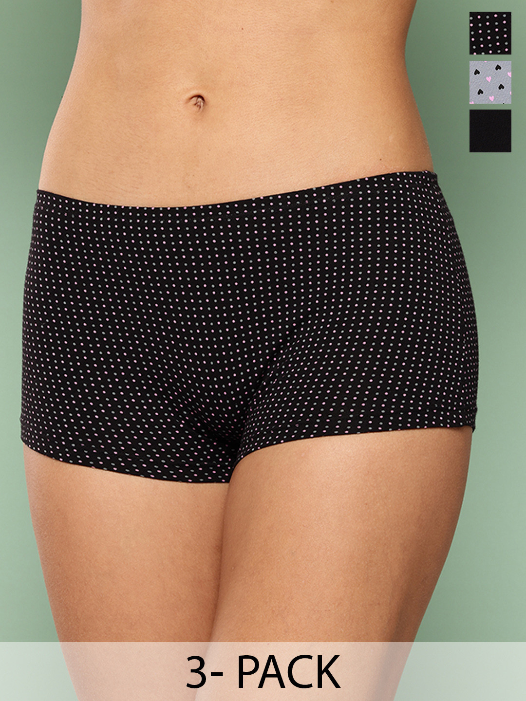 Leading Lady Women Pack Of 3 Assorted Mid-Rise Cotton Boy Shorts