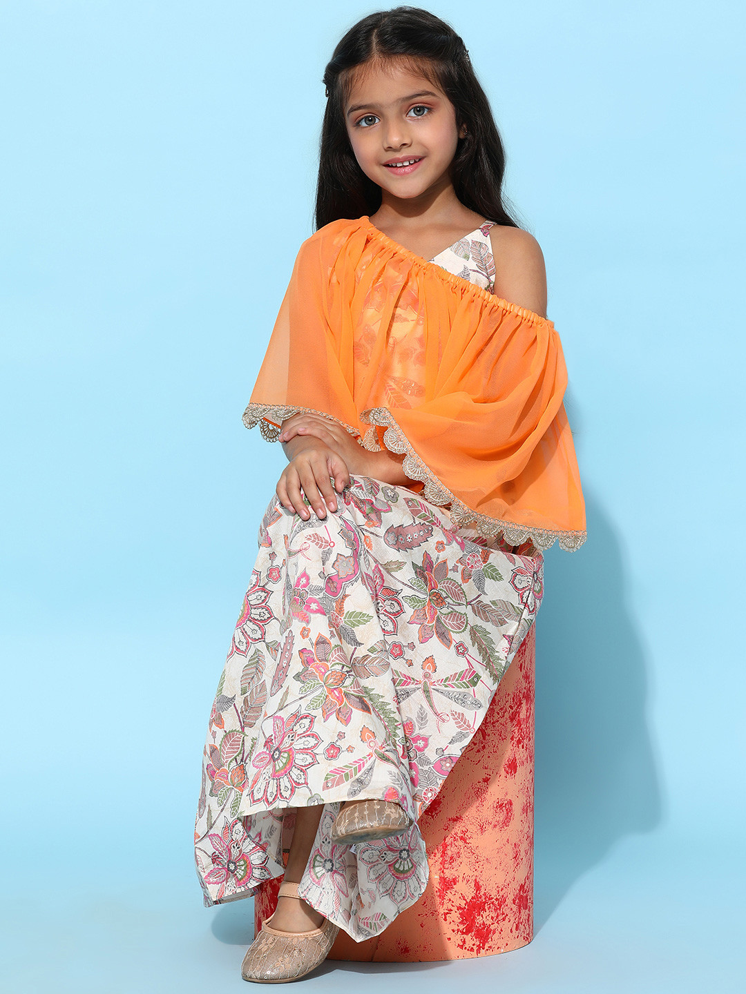 TALES & STORIES Floral Print Maxi Dress With Cape