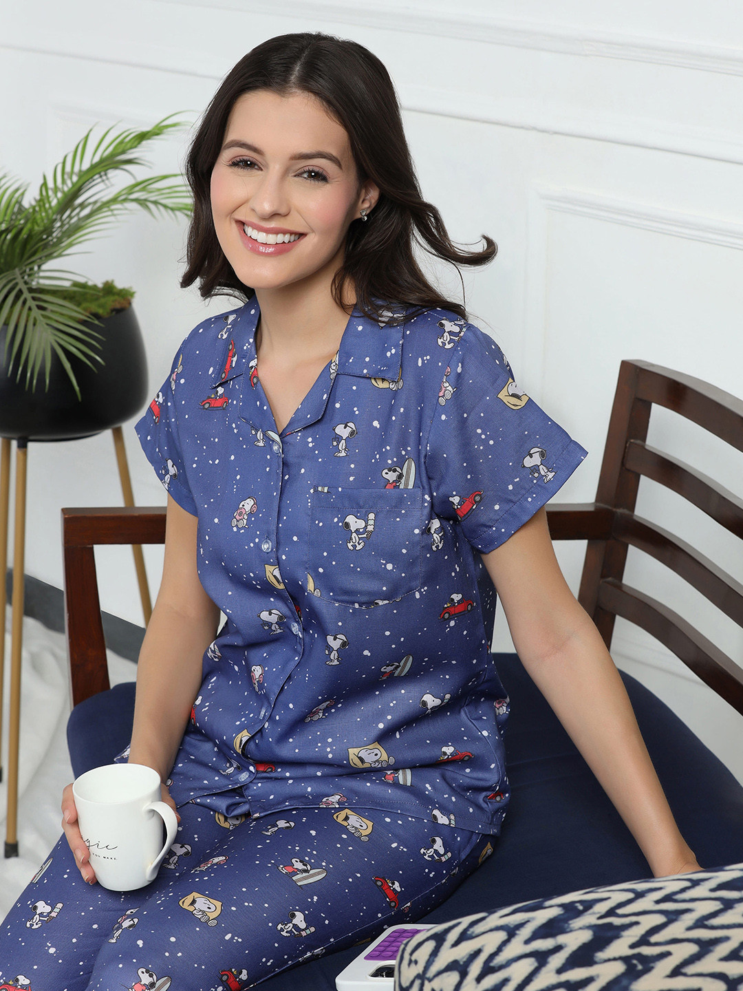 House of Comfort Women Galaxy Printed Shirt & Pyjamas Night suit