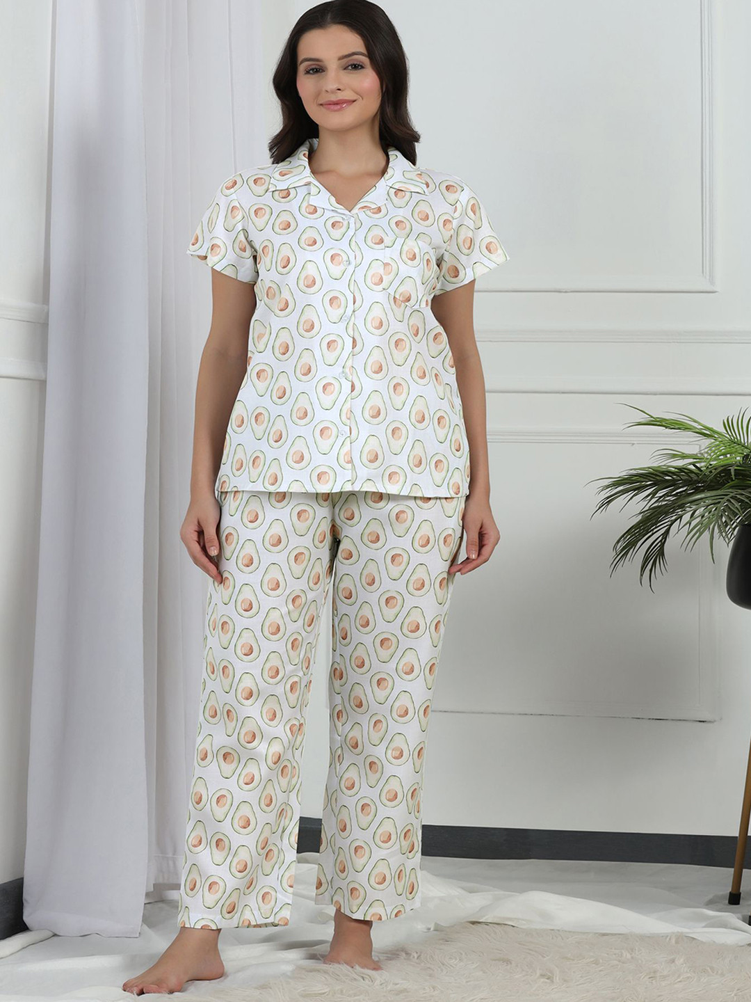 House of Comfort Women  Avocado Printed Shirt & Pyjamas Night suit