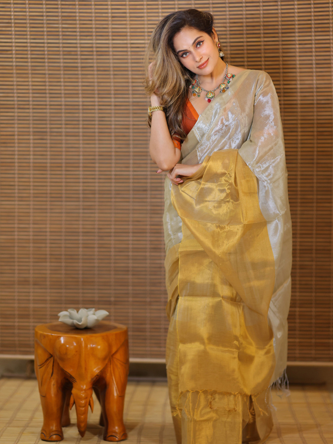 KALINI Tissue Designer Kasavu Saree