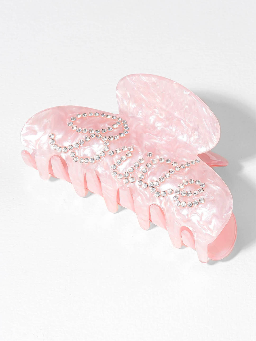 Hair Drama Co. Women Pink Bride Rhinestone Holographic Korean Acrylic Hair Claw Clips