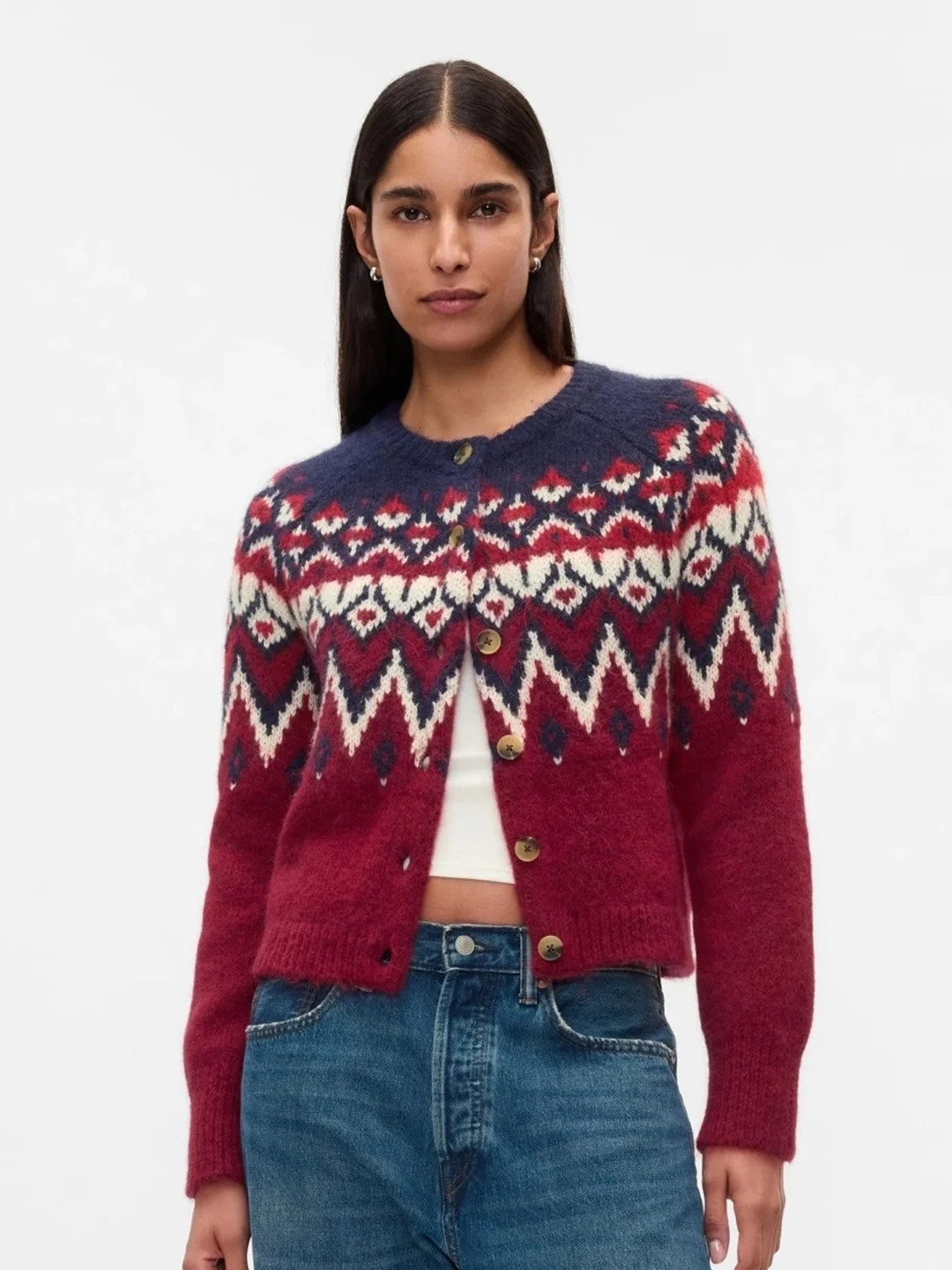 GAP Geometric Patterned Relaxed-Fit Round Neck Classic Cardigan