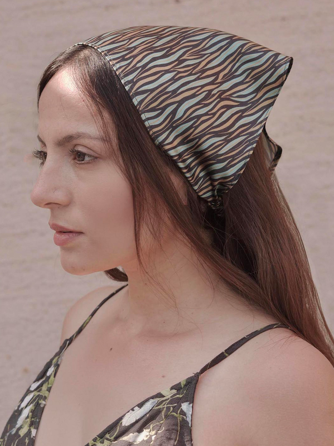 Hair Drama Co. Women Green Zebra Print Elastic Bandana Head Warp Scarves