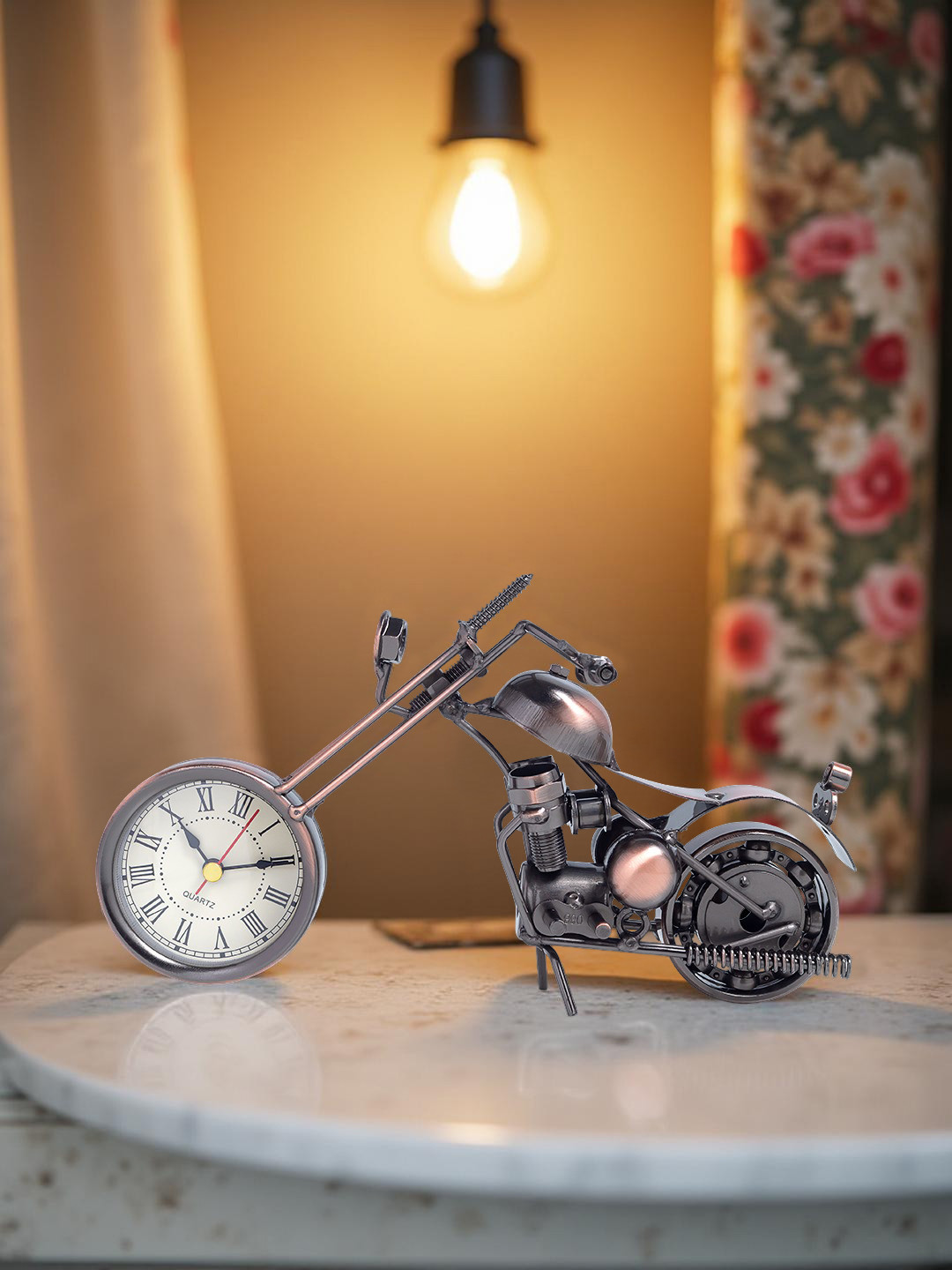 Golden Peacock Bronze-Toned Bike Shaped Curio Showpiece