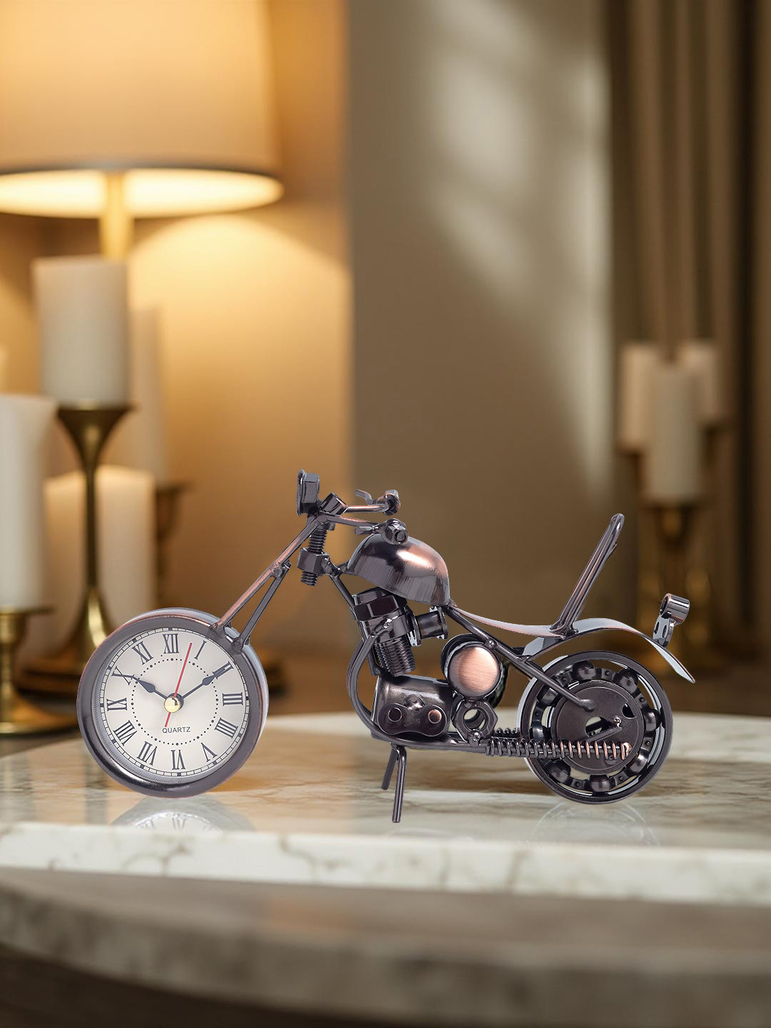 Golden Peacock Bronze-Toned & White Bike Table Curio Showpiece