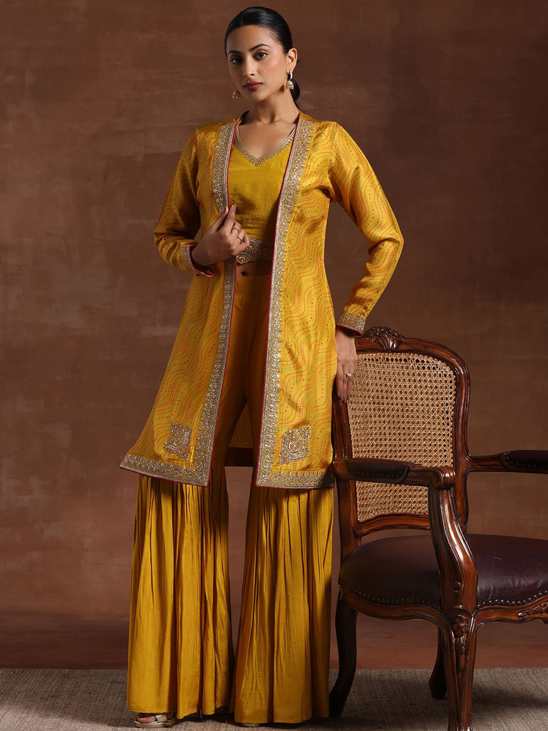 Libas Embroidered Thread Work Top Shrug & Sharara