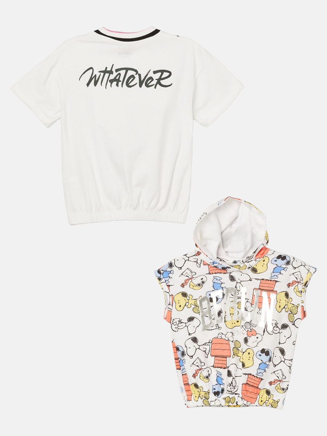 Fame Forever by Lifestyle Girls Pack of 2 Peanuts & Mickey Mouse Printed Cotton T-Shirts