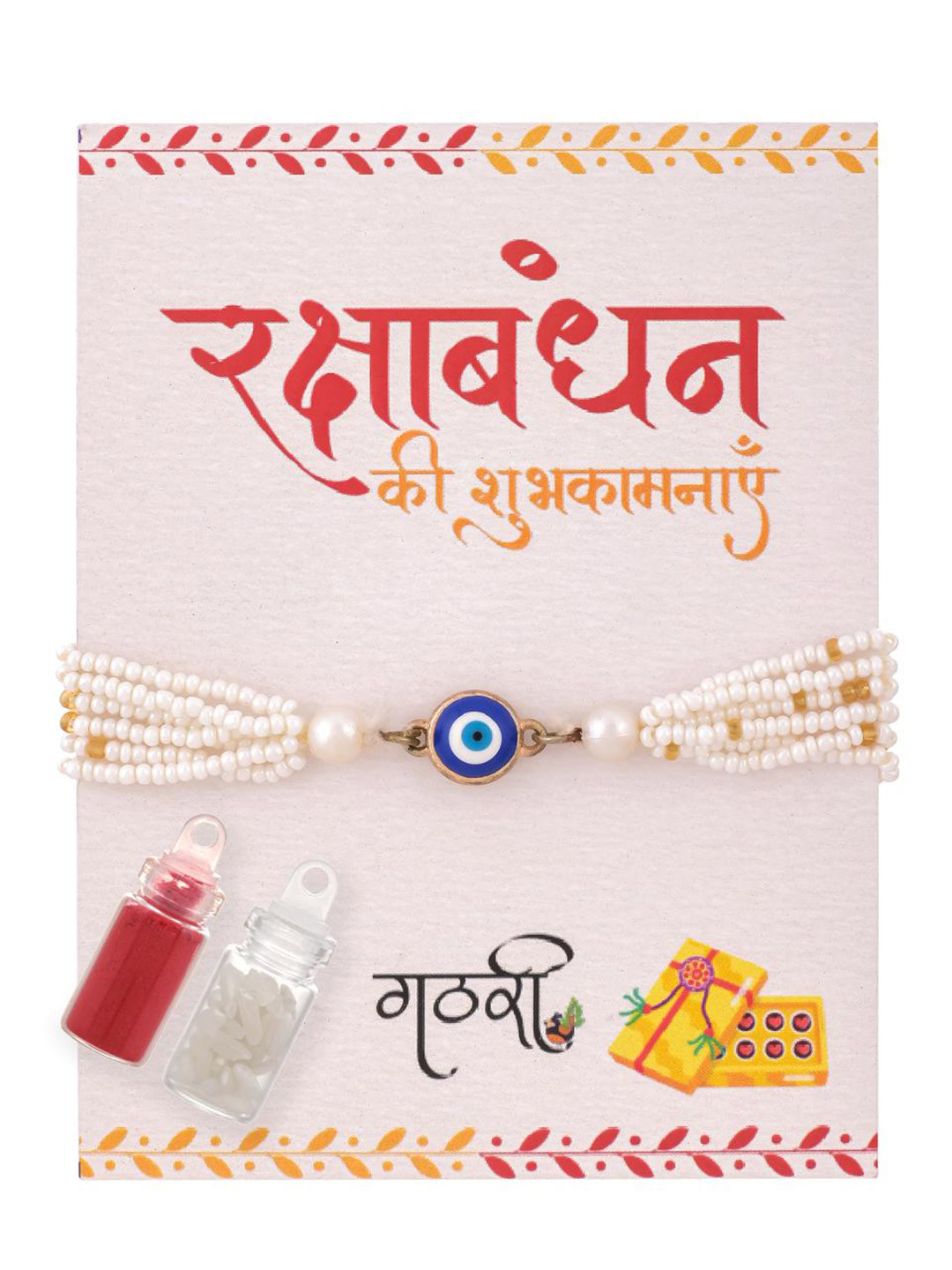 Gathari Artificial Stones Studded & Beaded Eye Shape Thread Rakhi