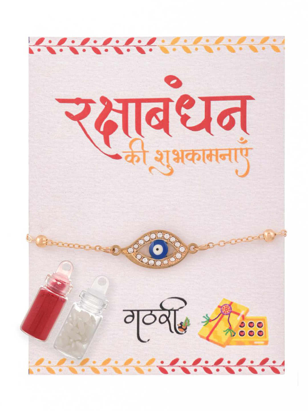 Gathari Artificial Stones Studded & Beaded Eye Shape Thread Rakhi