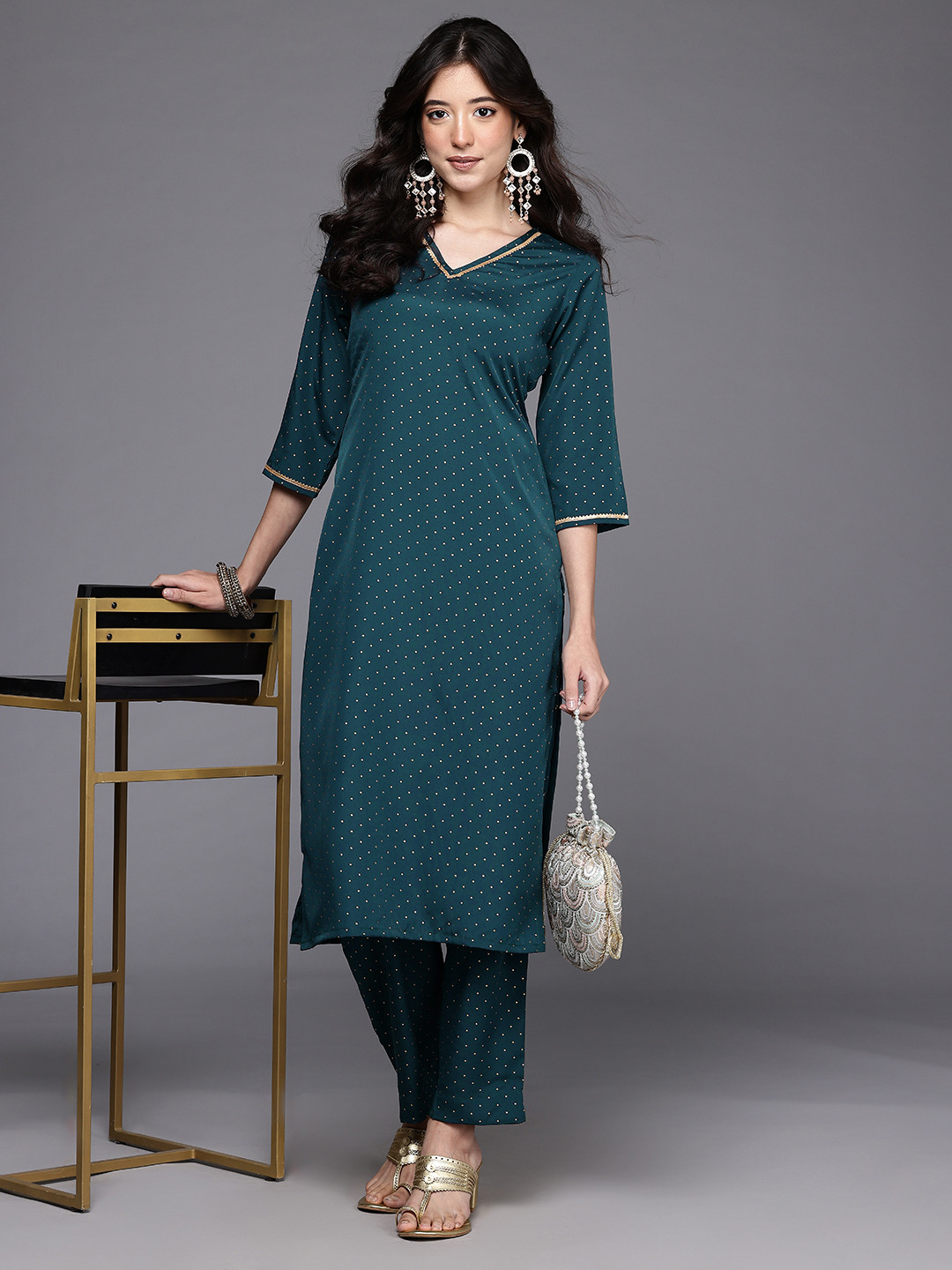 Ahalyaa Solid Regular Gotta Patti Kurta with Palazzos