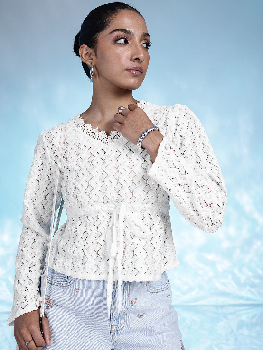 bebe Lace Peplum Top