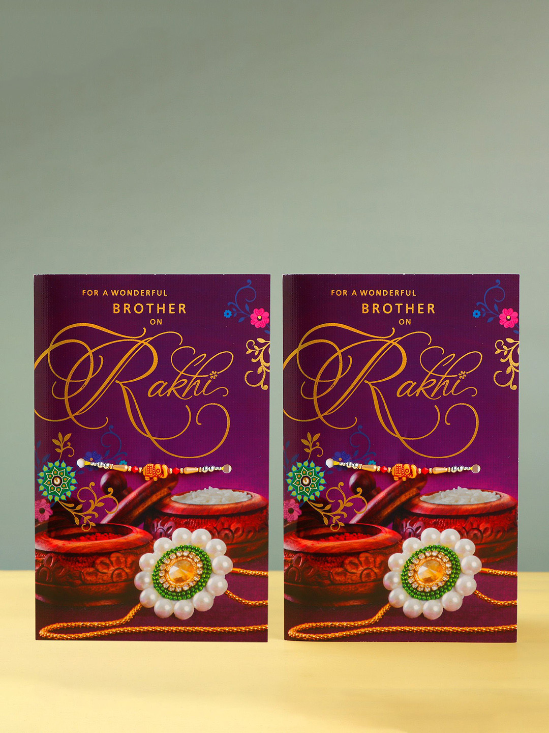 Archies Set Of 2 Wonderful Brother Rakhi & Greeting Card With Roli Chawal