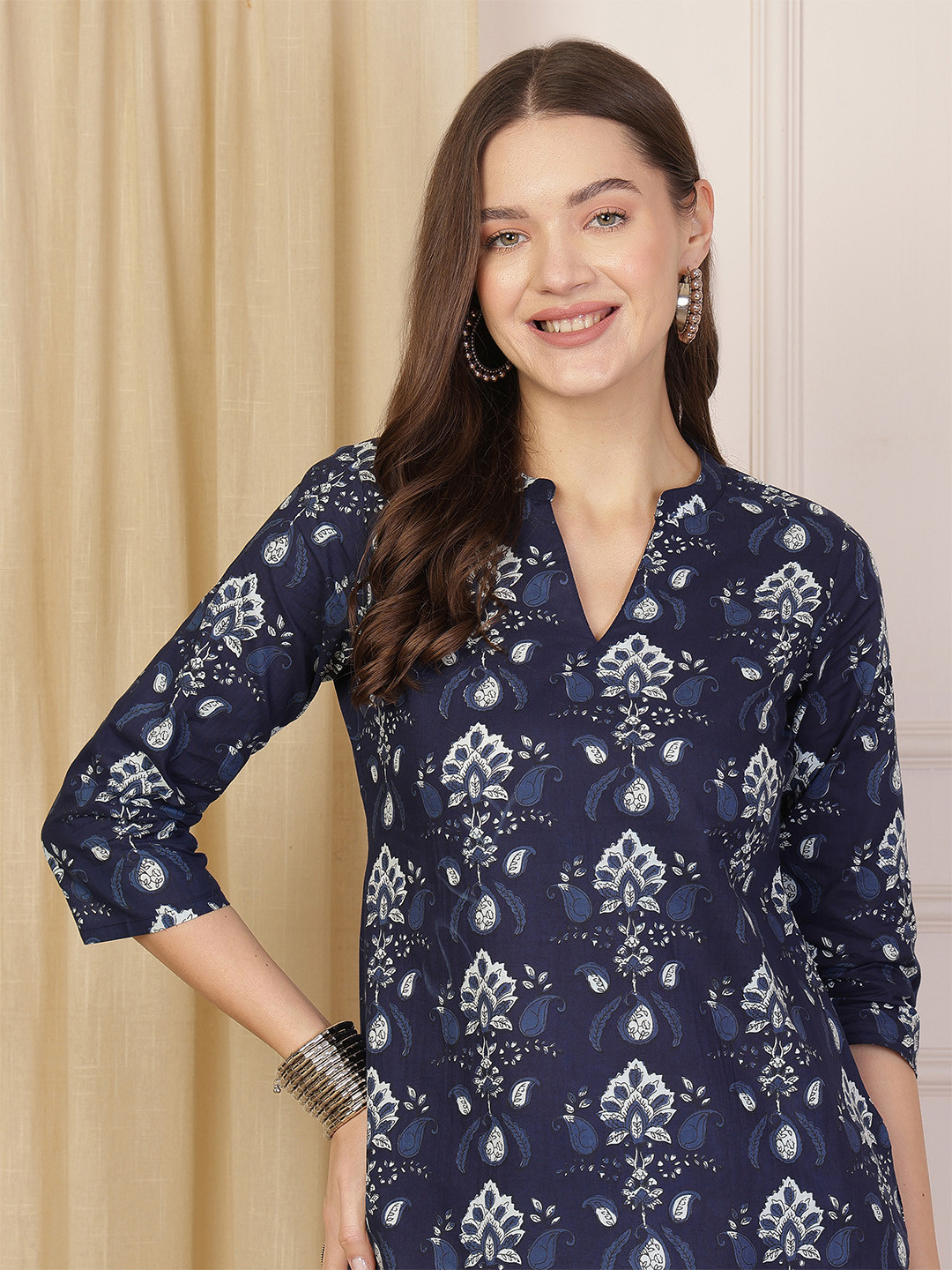 Anouk Rustic Women Ethnic Motifs Printed Mandarin Collar Pure Cotton Top