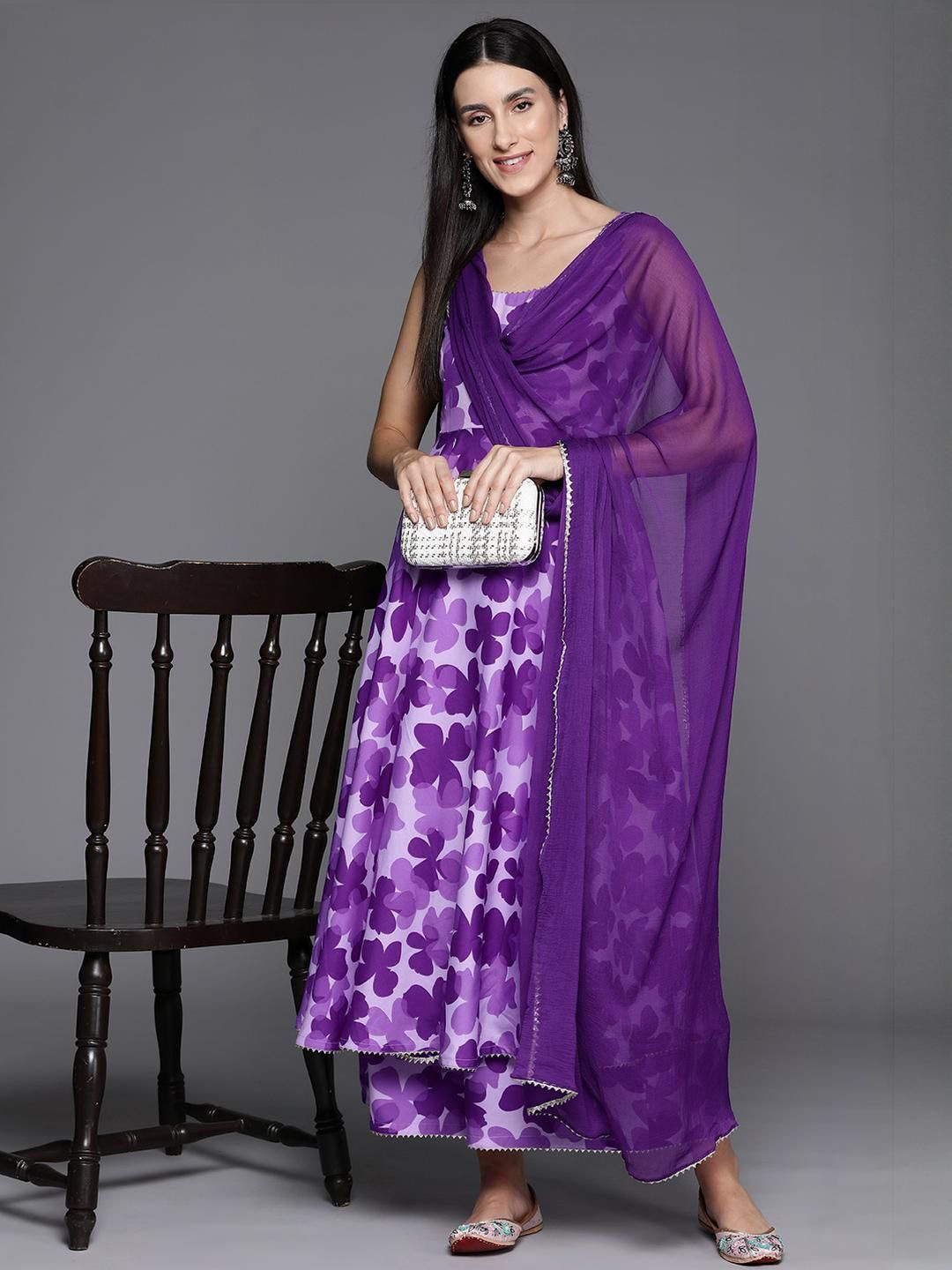 KSUT Purple Silk Crepe Kurta Sets