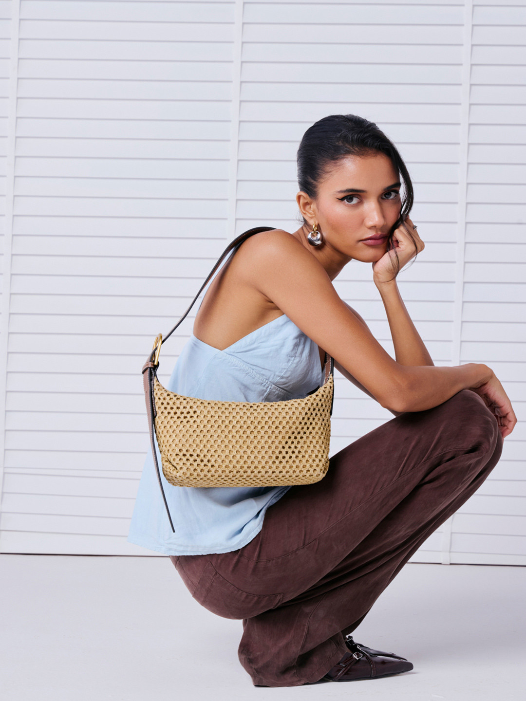 MIRAGGIO Raffia Textured Non-Detachable Sling Strap Structured Shoulder Bag