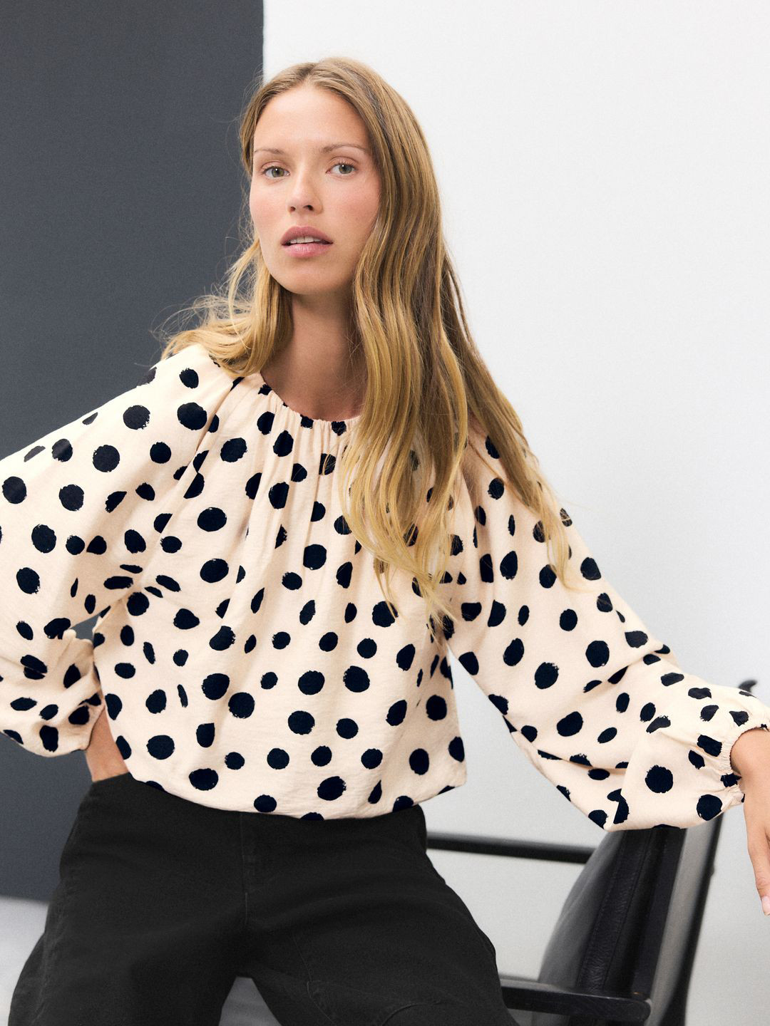 NEXT Polka Dot Printed Puff Sleeve Bubble Hem Balloon Top