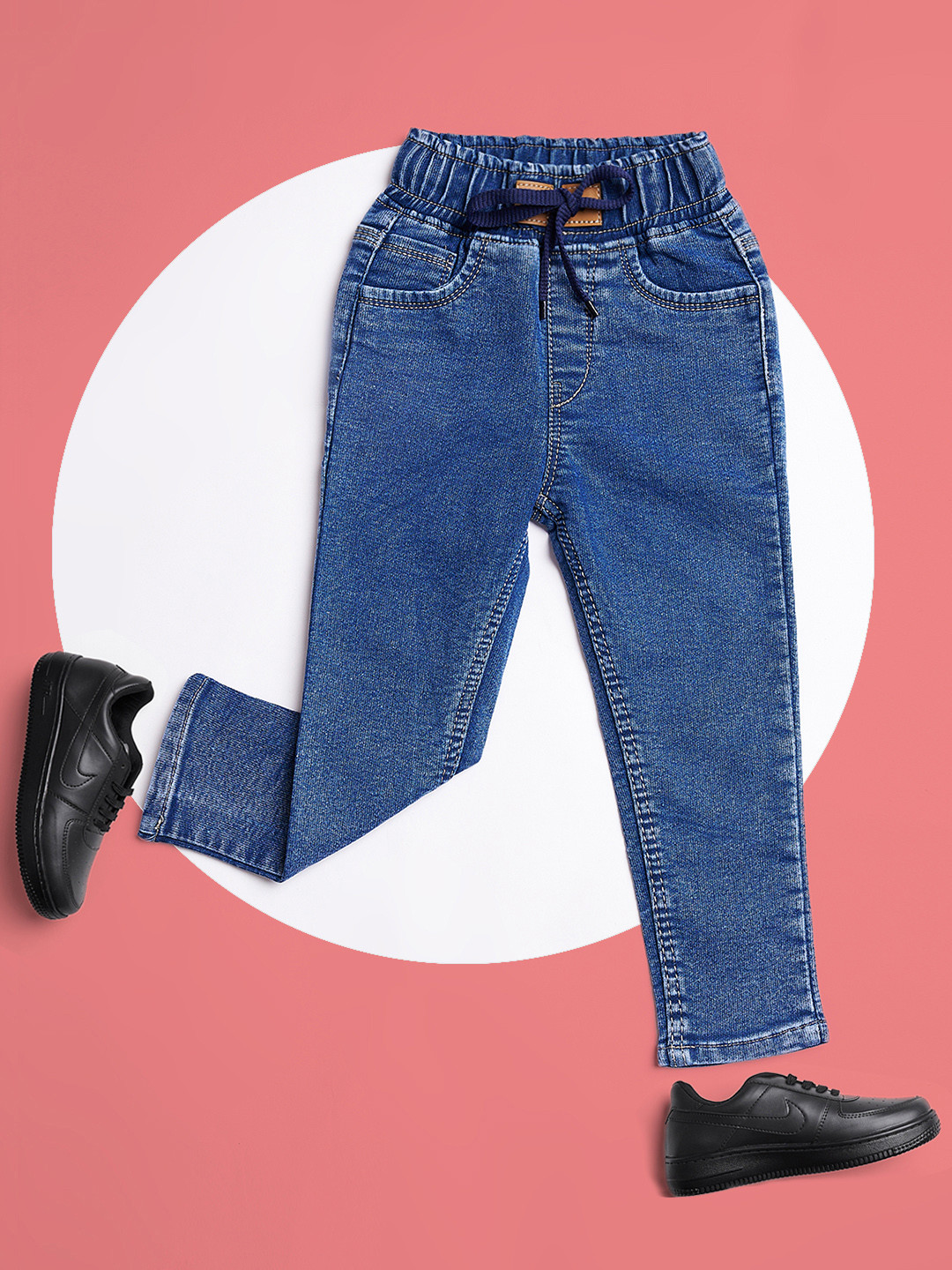 F2M Kids High-Rise Cuffed Hem Stretchable Organic Cotton Regular Fit Denim Jeans