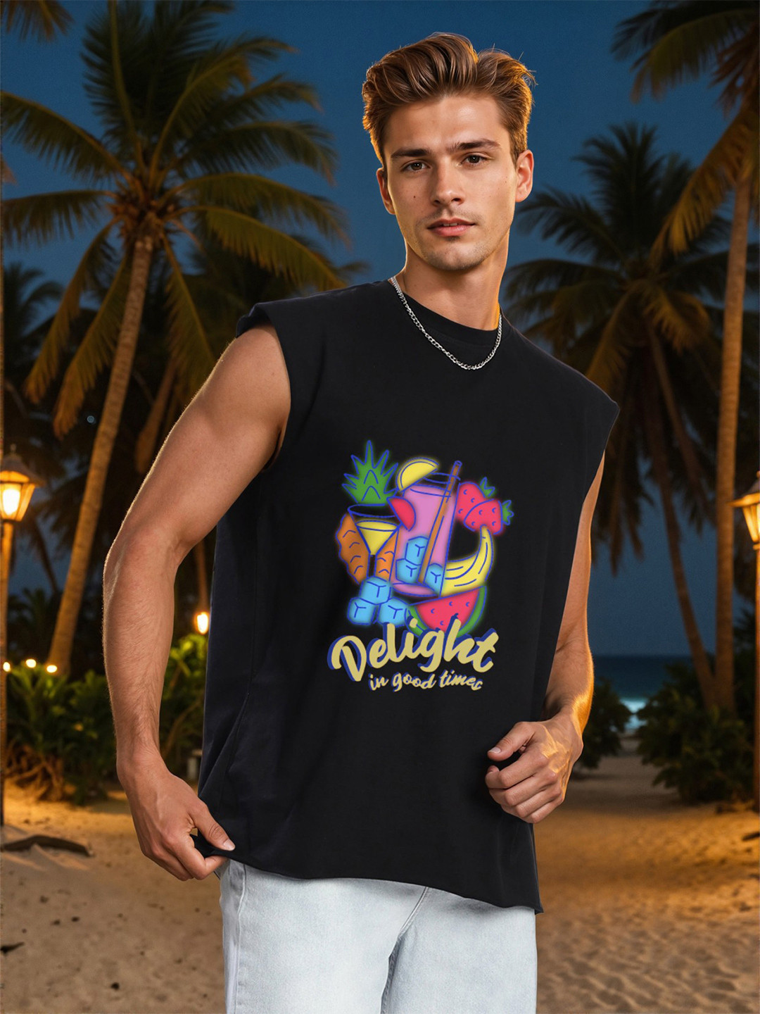 Bene Kleed Graphic Printed Oversized Cotton Sleeveless T-shirt