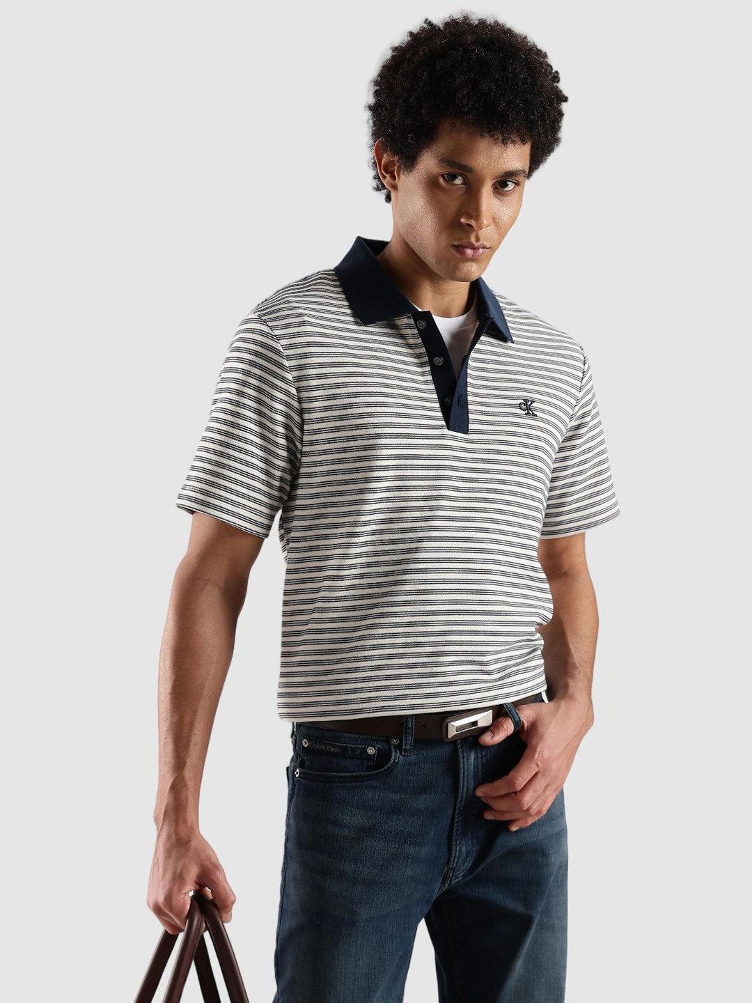 Calvin Klein Jeans Striped Polo Collar Relaxed Fit T-shirt