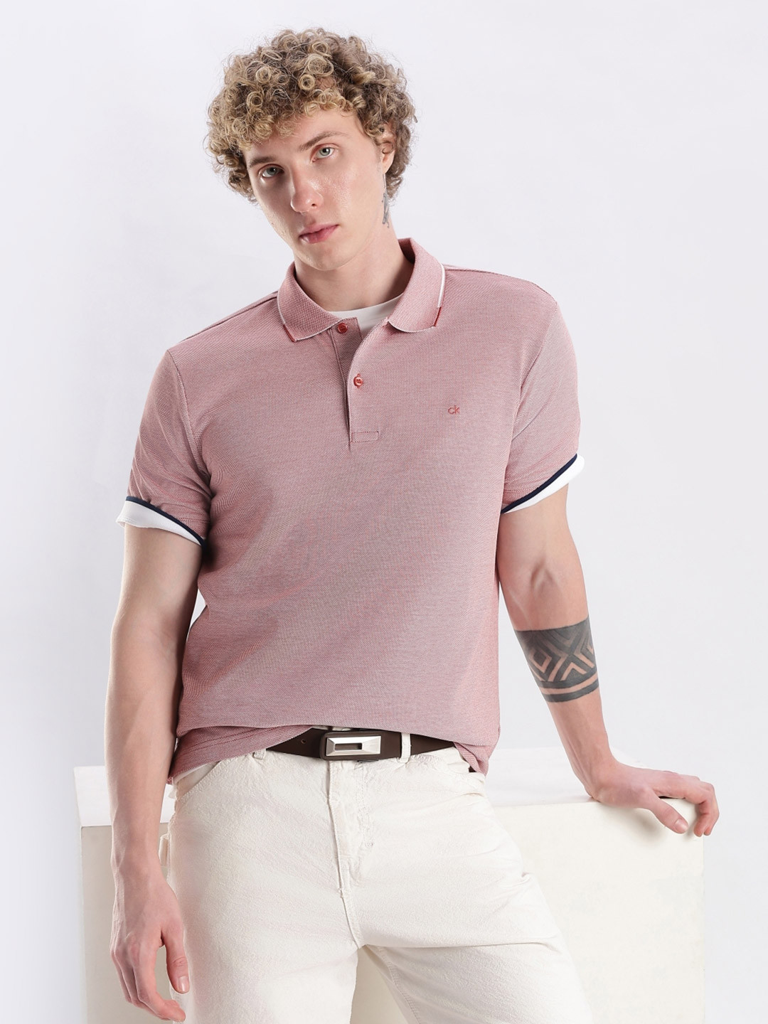 Calvin Klein Jeans Textured Cotton Polo Collar Regular Fit T-shirt