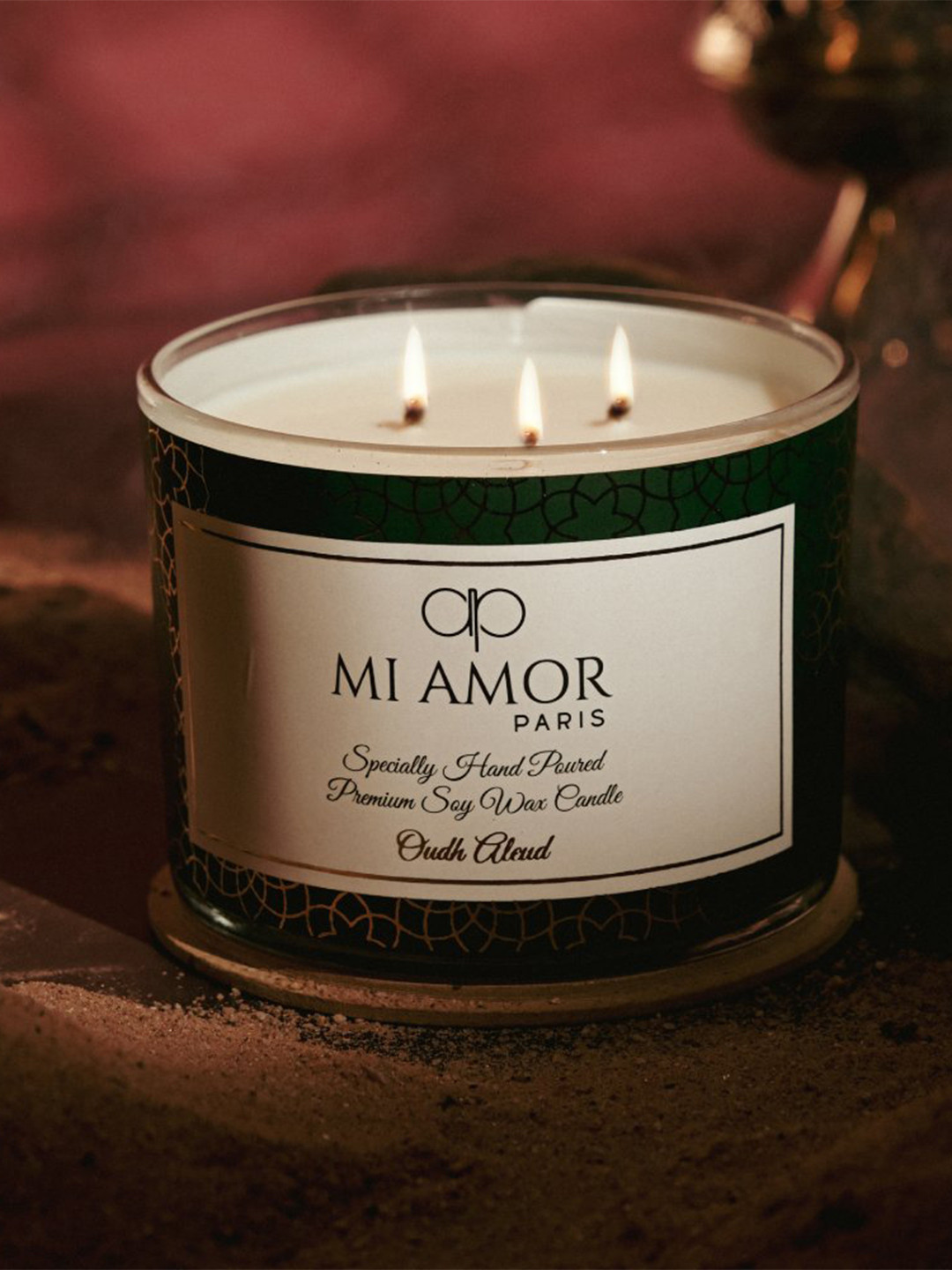 MI AMOR PARIS Oudh Aleud Scented 3 Wick Ethnic Motifs Geometric Regular Jar Candles