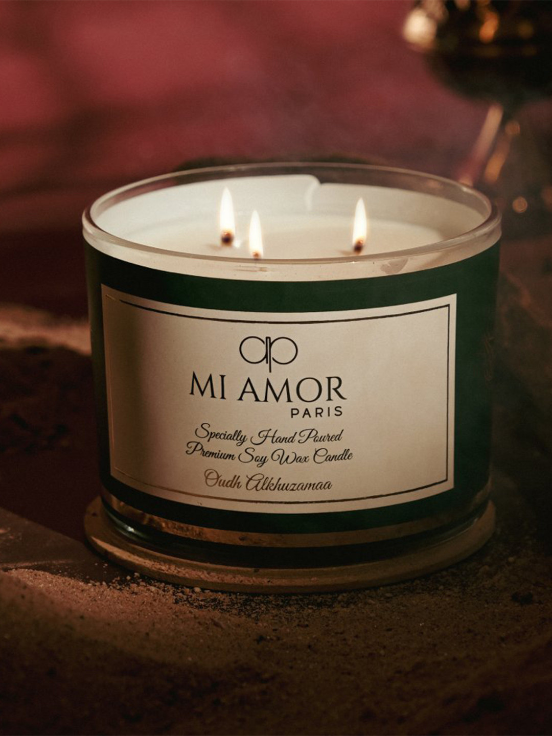 MI AMOR PARIS Oudh Alkhuzamaa Scented 3 Wick Solid Geometric Regular Jar Candles