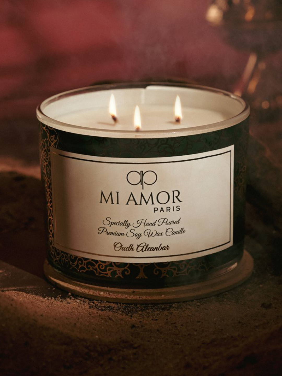 MI AMOR PARIS Oudh Aleanbar Scented 3 Wick Solid Geometric Regular Jar Candles