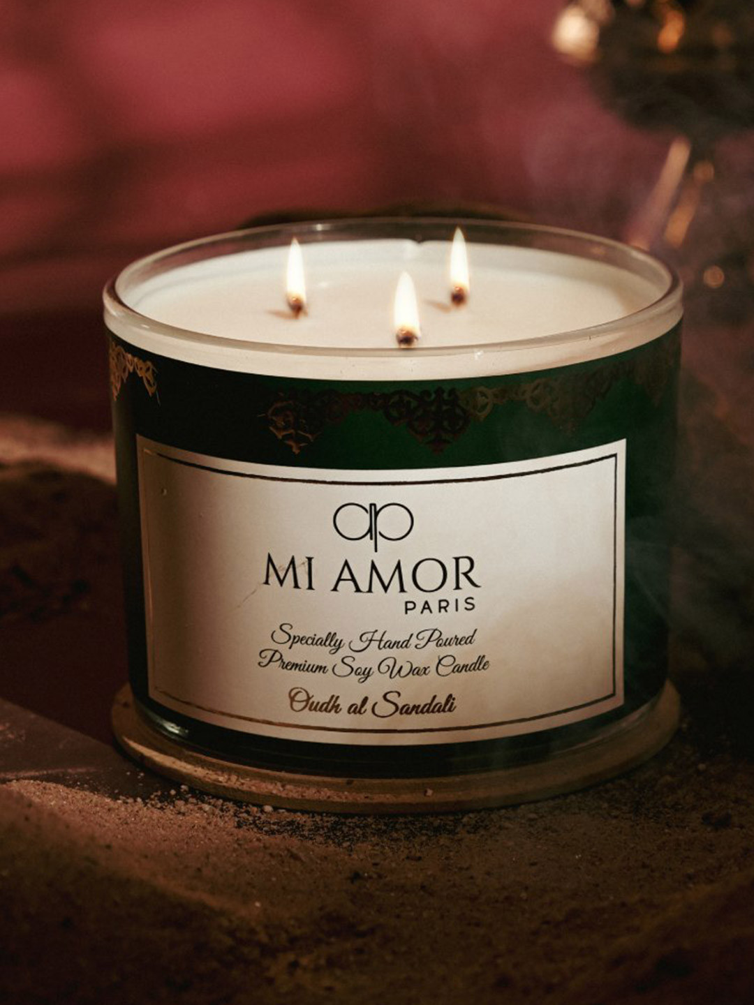 MI AMOR PARIS Oudh Al Sandali Scented 3 Wick Solid Geometric Regular Jar Candles