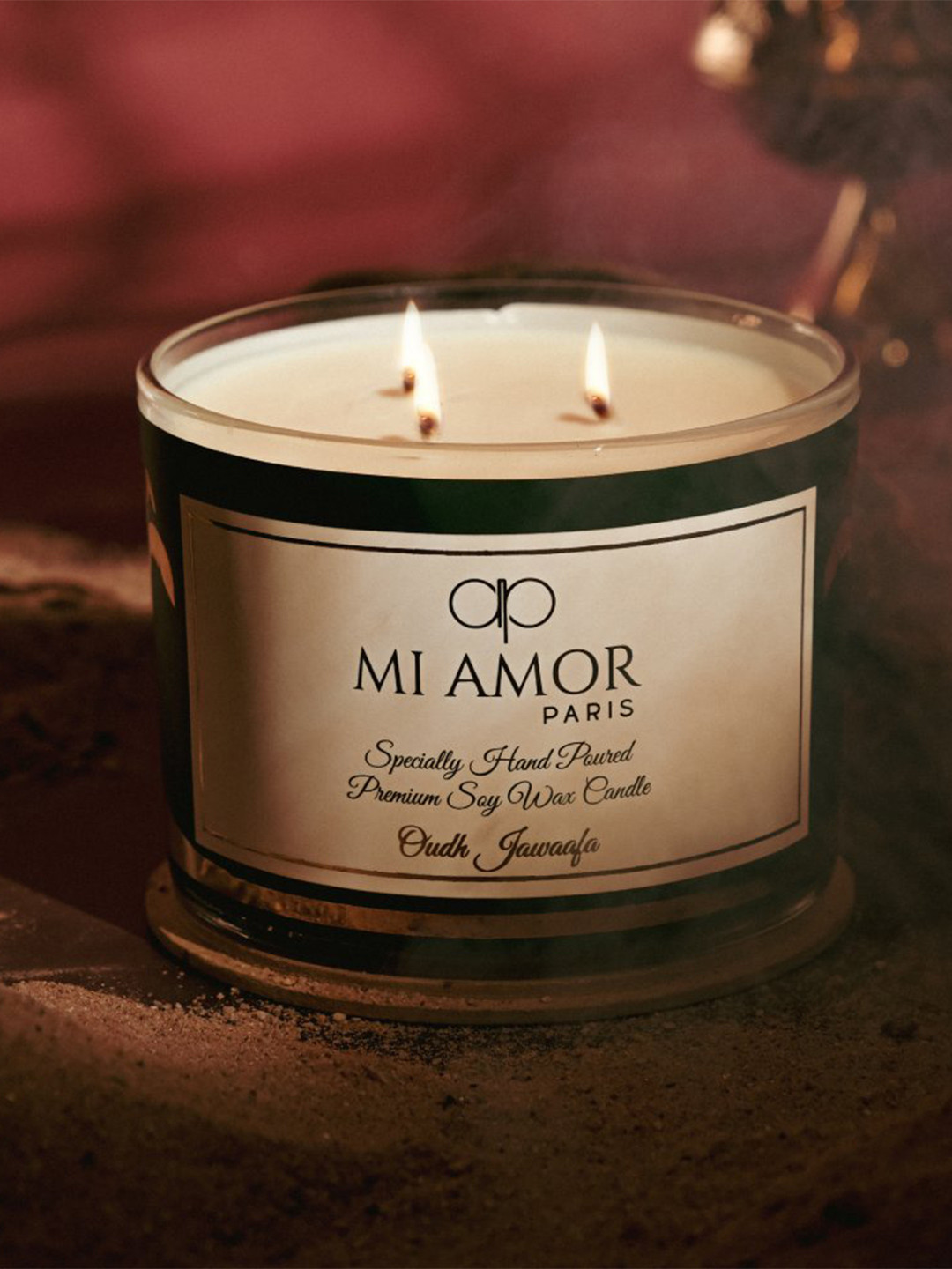 MI AMOR PARIS Oudh Jawaafa Scented 3 Wick Solid Geometric Regular Jar Candles