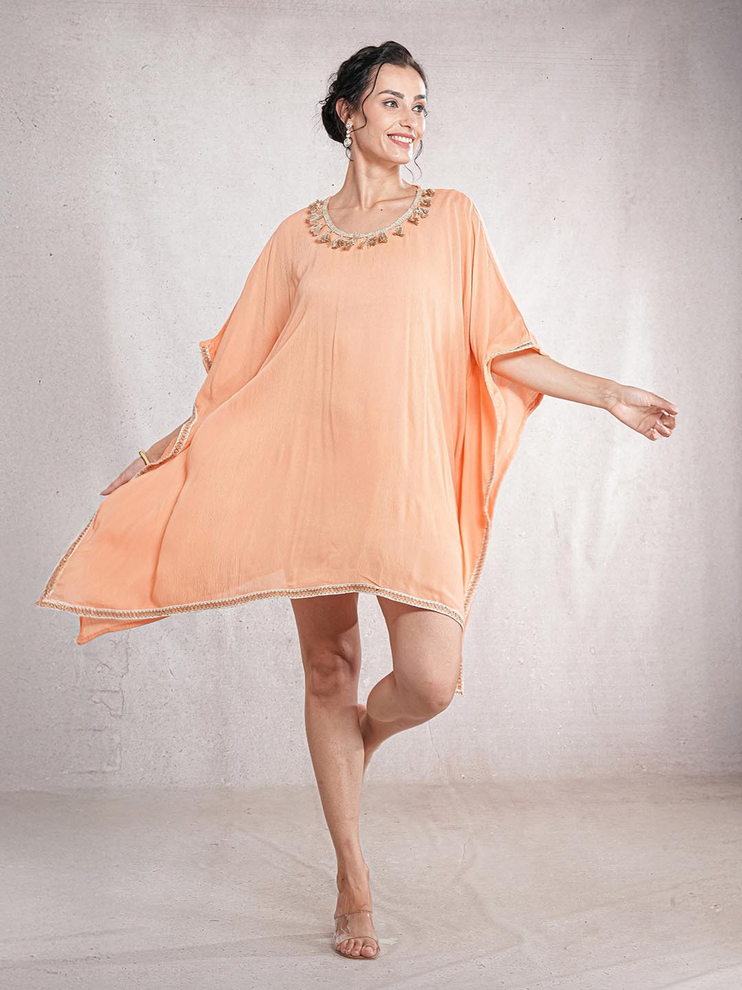 CrossKulture Women Kimono Sleeve Kaftan Dress With Belted