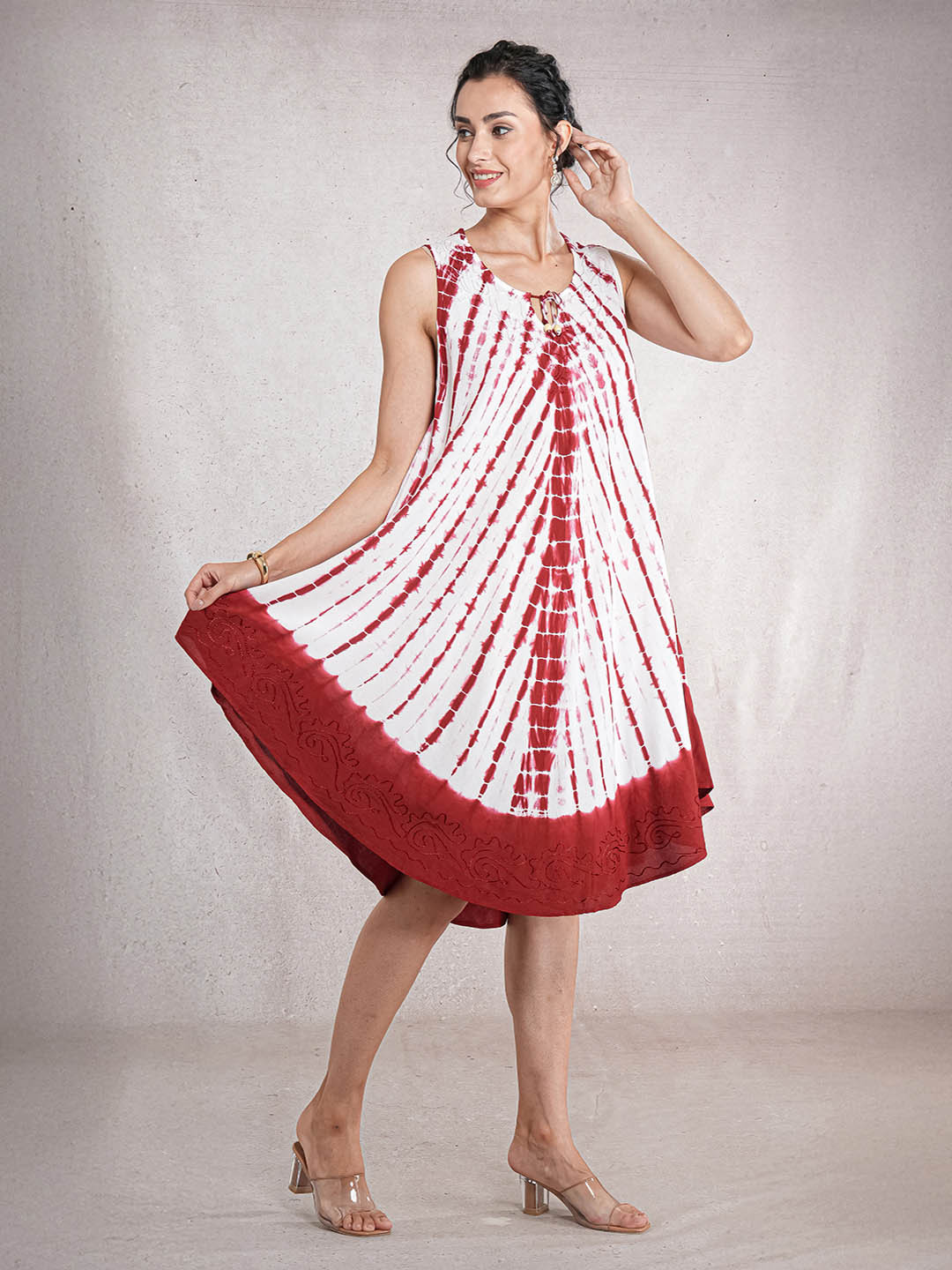 CrossKulture Women Tie and Dye Dyed Round Neck Knee Length A-Line Dress