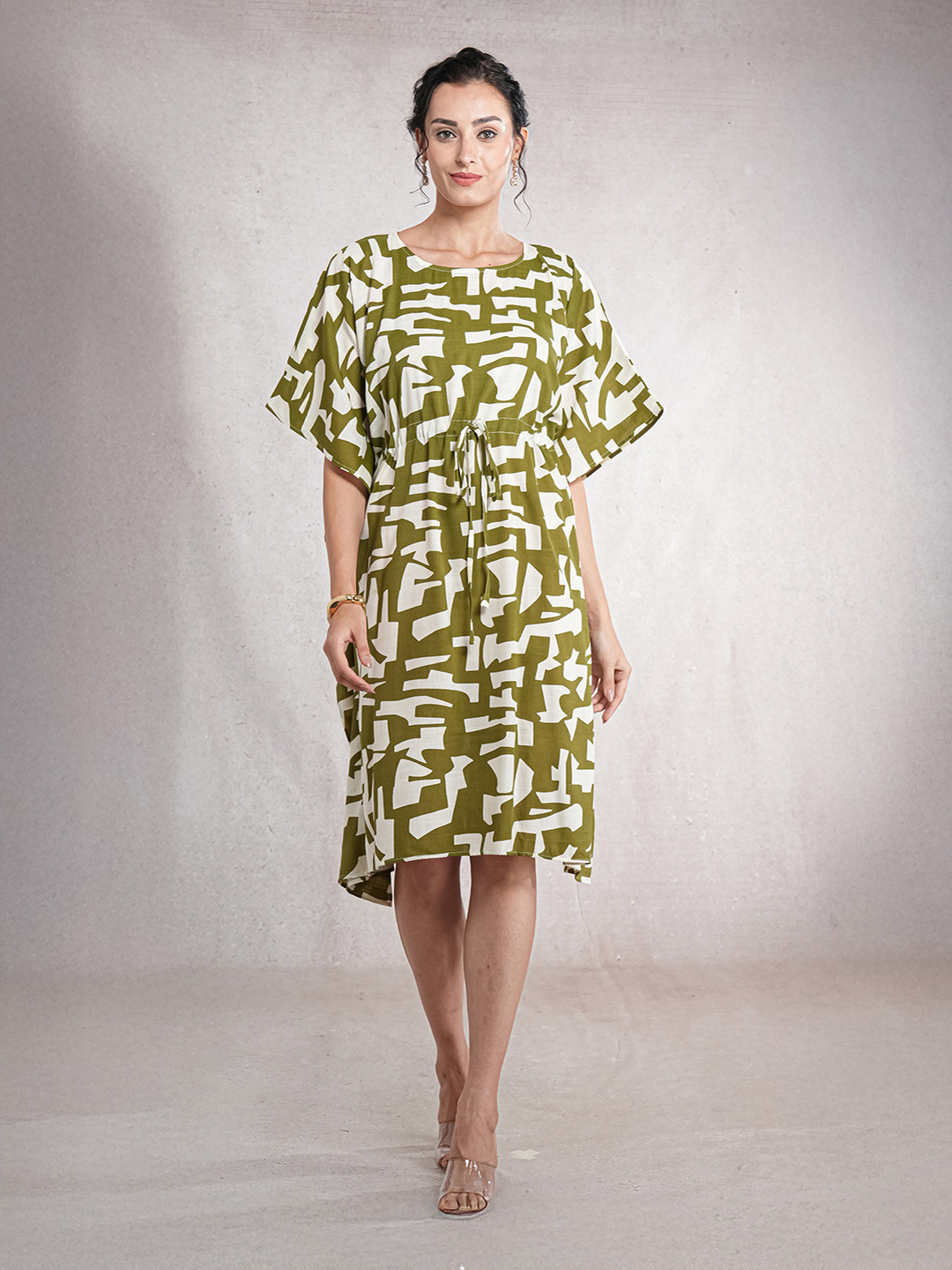 CrossKulture Women Abstract Print Kimono Sleeve A-Line Dress