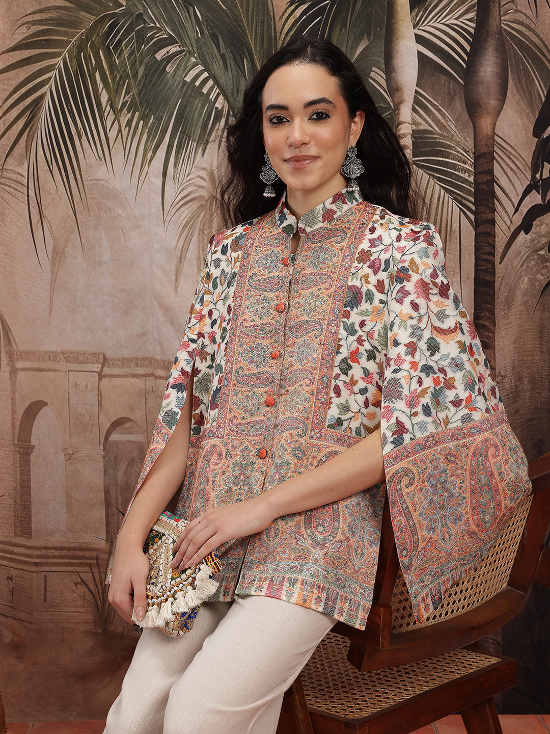 Sangria Women Floral Lightweight Longline Cape Jacket