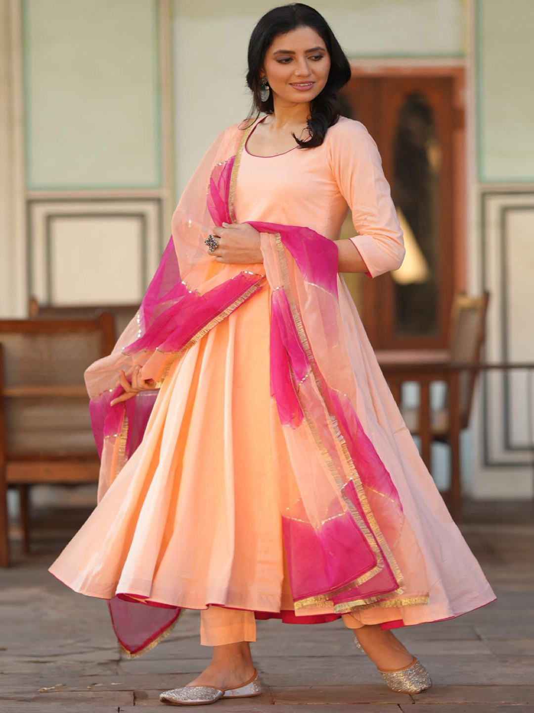 KALINI Women Solid Peack Anarkali Kurta with Trousers & Dupatta