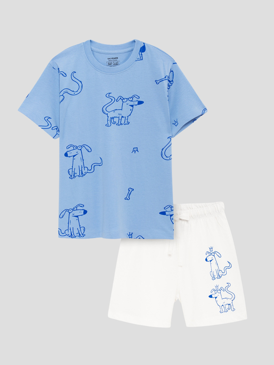 Nap Chief Kids Unisex Dog And The Bone Printed Pure Cotton T-Shirt With Shorts