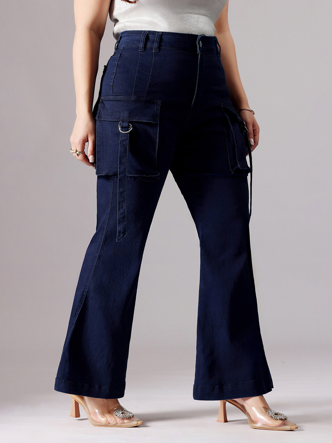 Miss Chase A+ Plus Size Women Navy Blue Bootcut High rise Clean look Regular Stretchable Denim Jeans
