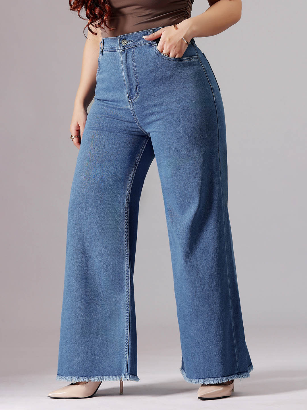 Miss Chase A+ Plus Size Women Blue Wide-Leg High-Rise Clean-Look Stretchable Denim Jeans
