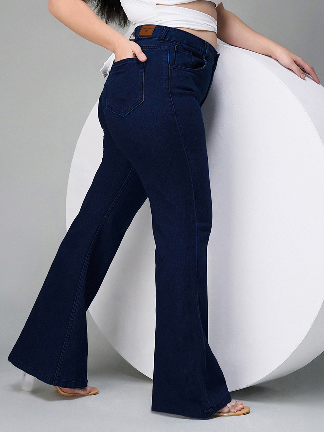 Miss Chase A+ Plus Size Women Navy Blue Bootcut High Rise Clean Look Stretchable Shaping Denim Jeans