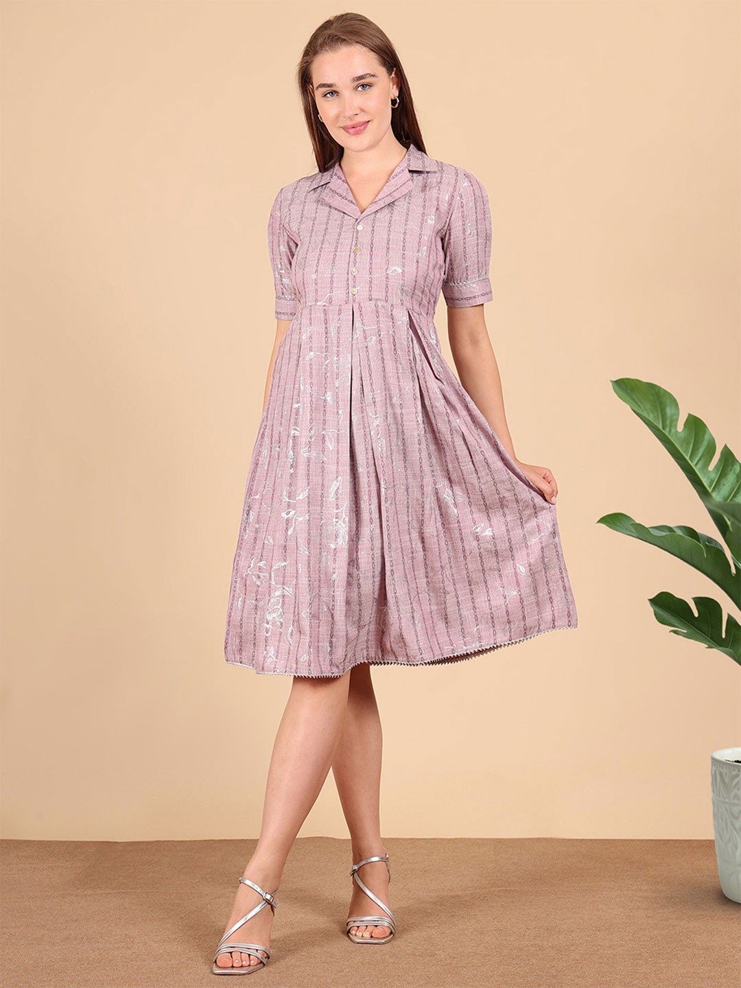True Shape Women Artistic Print Jacquard Fit & Flare Cotton Dress