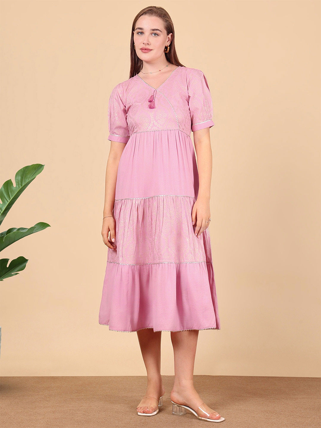 True Shape Women Embroidered Tiered Midi Dress
