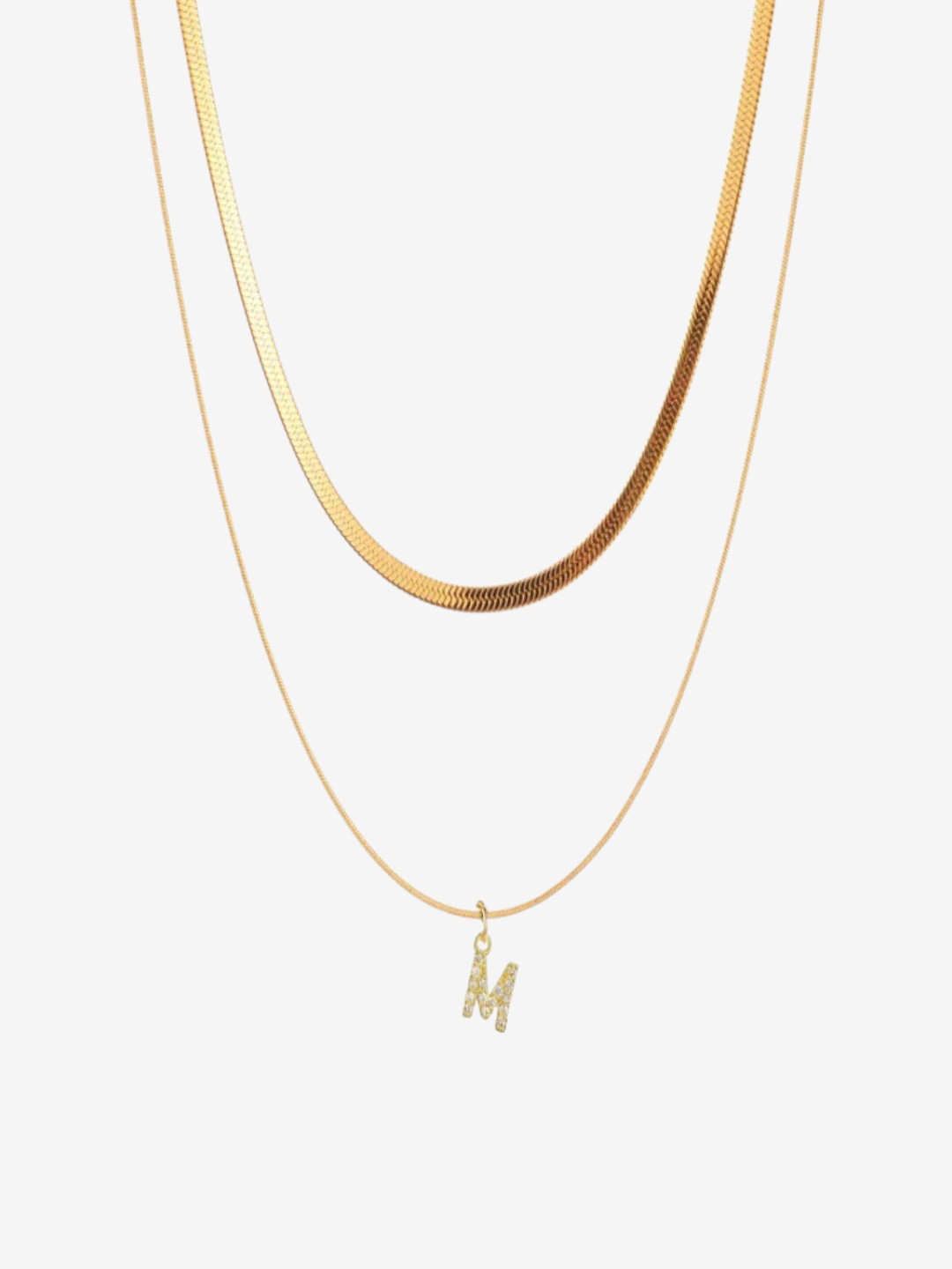 AQUASTREET 18K Gold Plated Anti-Tarnish Initial Letter M Zircon Pendant Layered Necklace