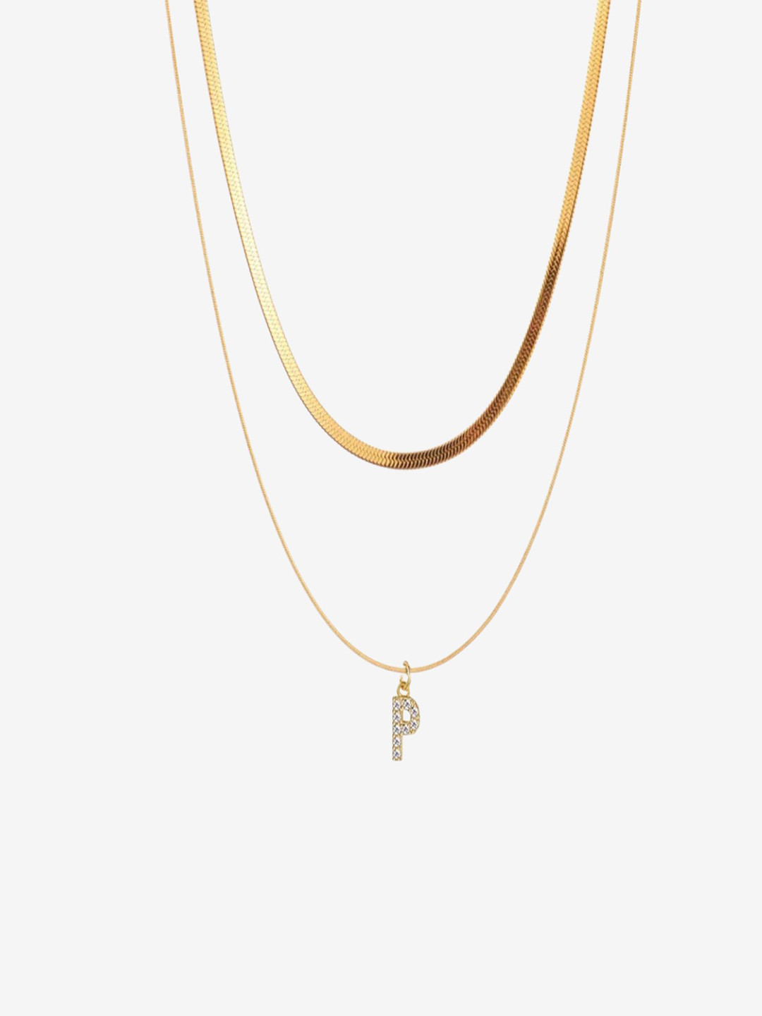 AQUASTREET 18K Gold Plated Anti-Tarnish Initial Letter P Zircon Pendant Layered Necklace